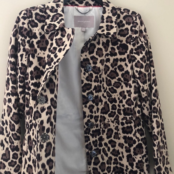 Banana Republic trench coat jacket women’s  XS lined animal print button front - Picture 6 of 12